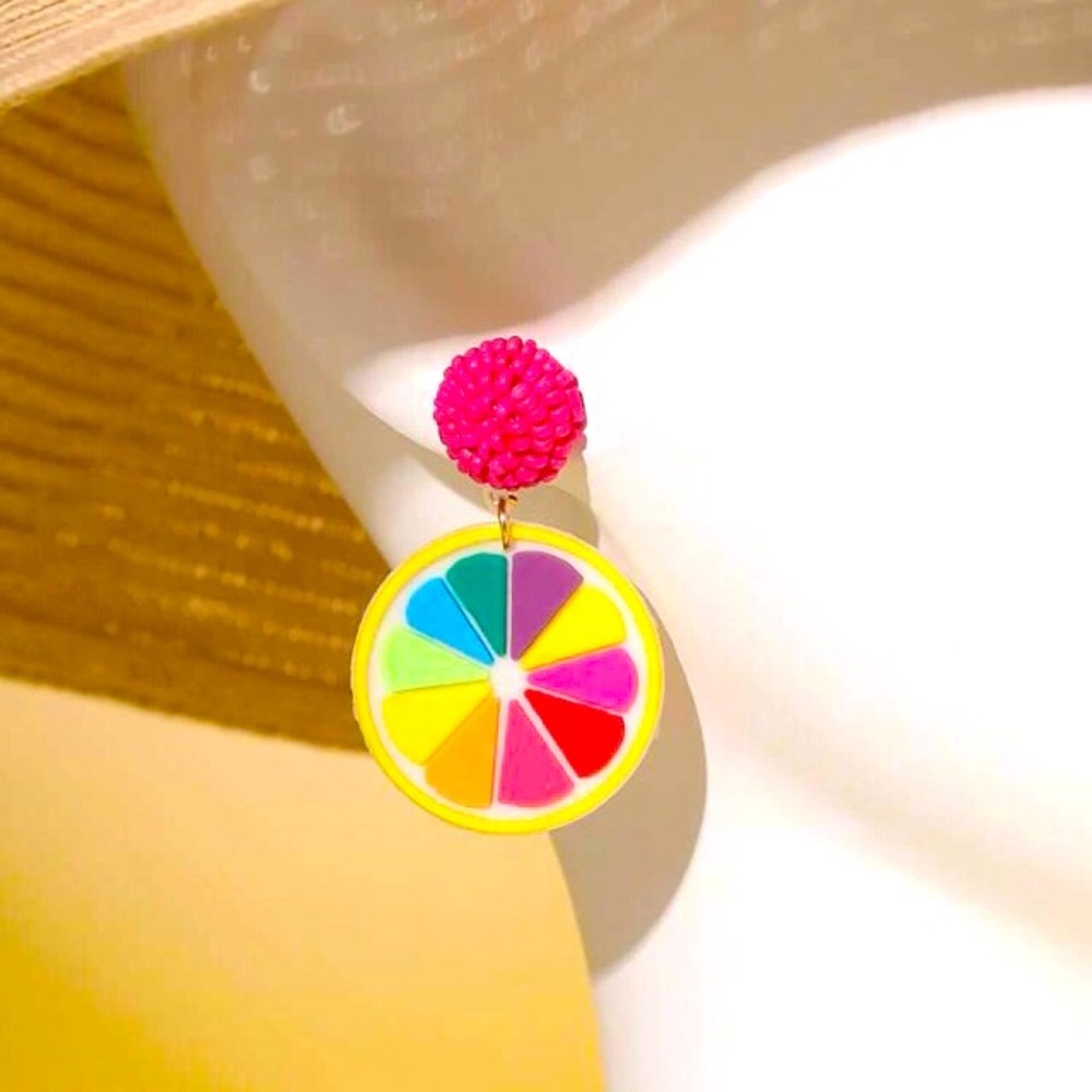 🌈PRIDE Fun Lemon Slice Earrings NWT
